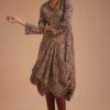 V Neck Boho Long Sleeve Asymmetric Dress With